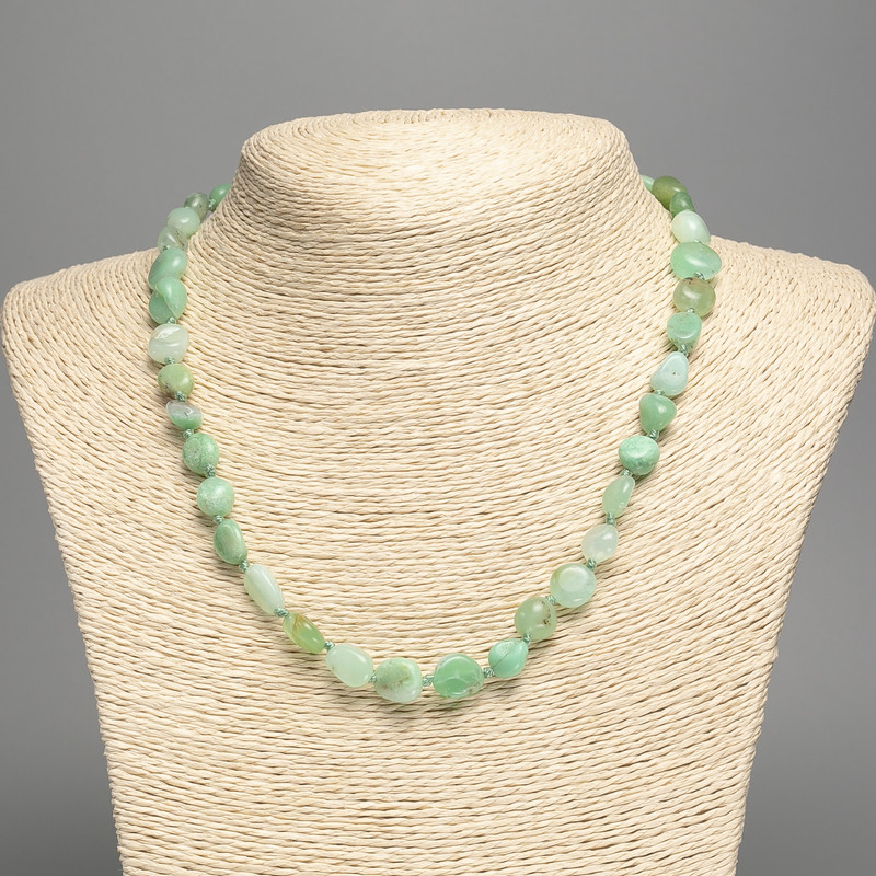 Chrysoprase natural stone necklace, tumbled, 9-11 mm beads, length 50 cm+