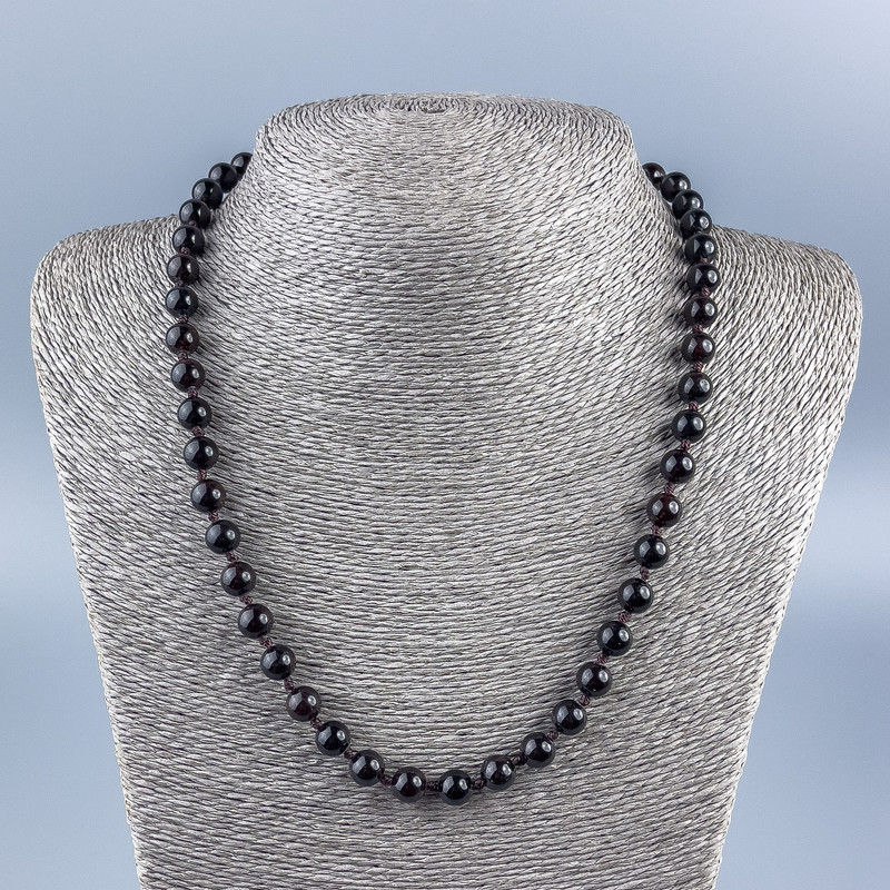 Garnet natural stone necklace with smooth beads, 8 mm diameter, 48 cm length +