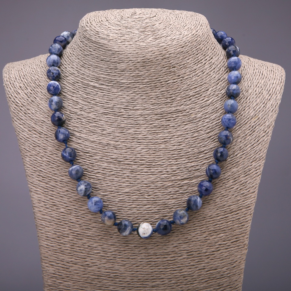 Natural Sodalite Necklace with Faceted Beads, 10 mm Diameter, 48 cm Length