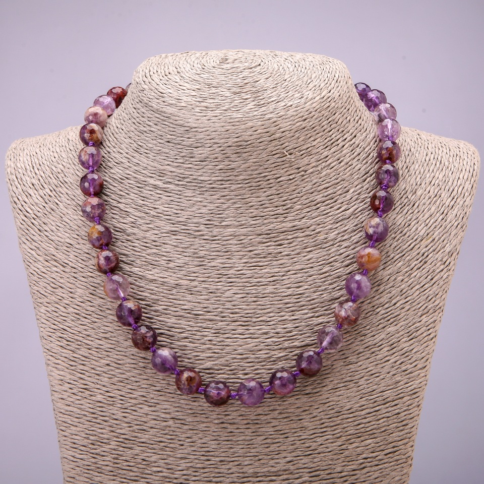 Amethyst Beads Necklace, Faceted Balls, 10 mm Diameter (±), 48 cm Length