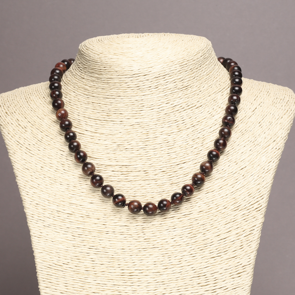Bull's Eye Natural Stone Necklace - smooth beads, diameter 8(+-)mm, length 45cm+