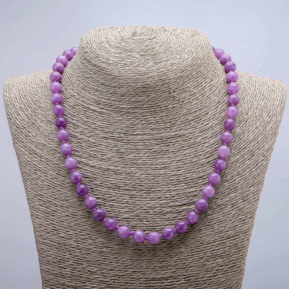 Necklace with natural tinted quartz, smooth beads, diameter 8 mm (±), length 46 cm