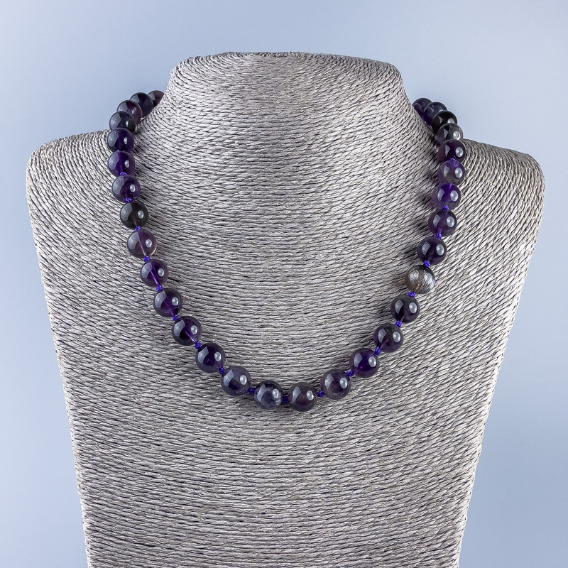 Amethyst natural stone necklace with a smooth bead, 10mm diameter +-, length 49cm +