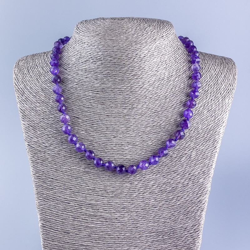 Amethyst natural gemstone necklace with a faceted bead, diameter 7.5 mm, length 50 cm