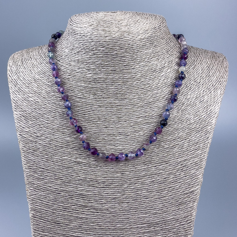 Necklace of natural fluorite — faceted 6 mm bead, length 48 cm +
