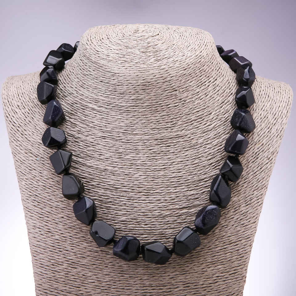 Clearance Aventurine Necklace (synthetic) 'Blue Sand of Cairo Night', faceted beads, 13×15 mm diameter, 50 cm length