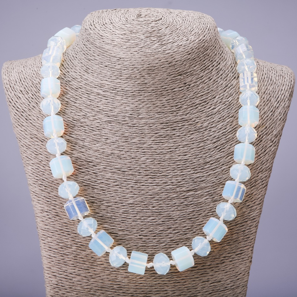 Moonstone Necklace, hexagonal beads, 12mm rondelles, 14×11mm larger elements, 50cm length