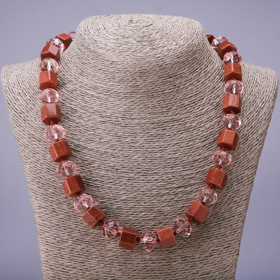 Necklace 'Aventurine' 'Golden Sand' hexagonal beads, 12 mm diameter aventurine beads, Czech crystal rondelles 14×11 mm, length 50 cm