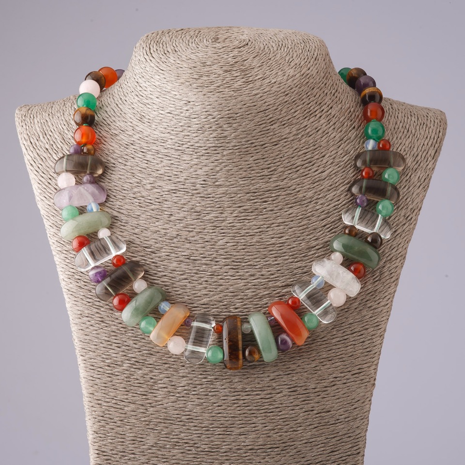 AUCTION! Cleopatra Necklace with Assorted Stones, link 12×25 mm and bead 10 mm, length 50 cm