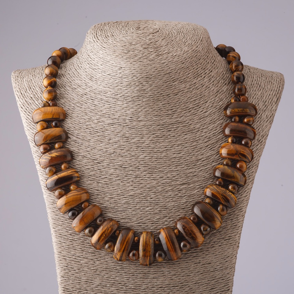 Necklace Cleopatra Tiger's Eye - 12×25 mm links and 10 mm bead, length 50 cm