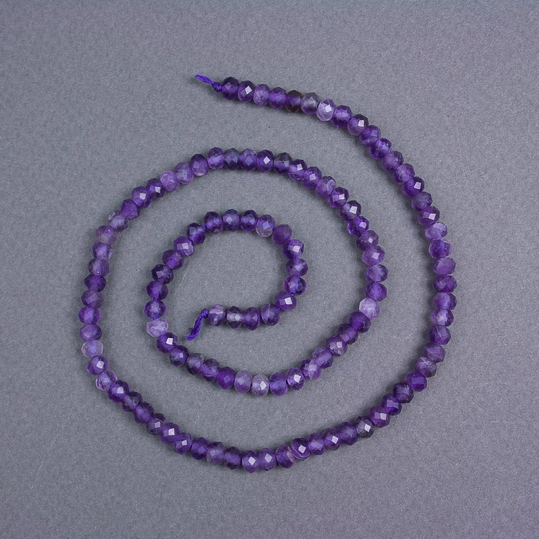 Amethyst beads, natural stone, faceted rondelle, diameter 5×3.5 mm, on a thread, length 39 cm+