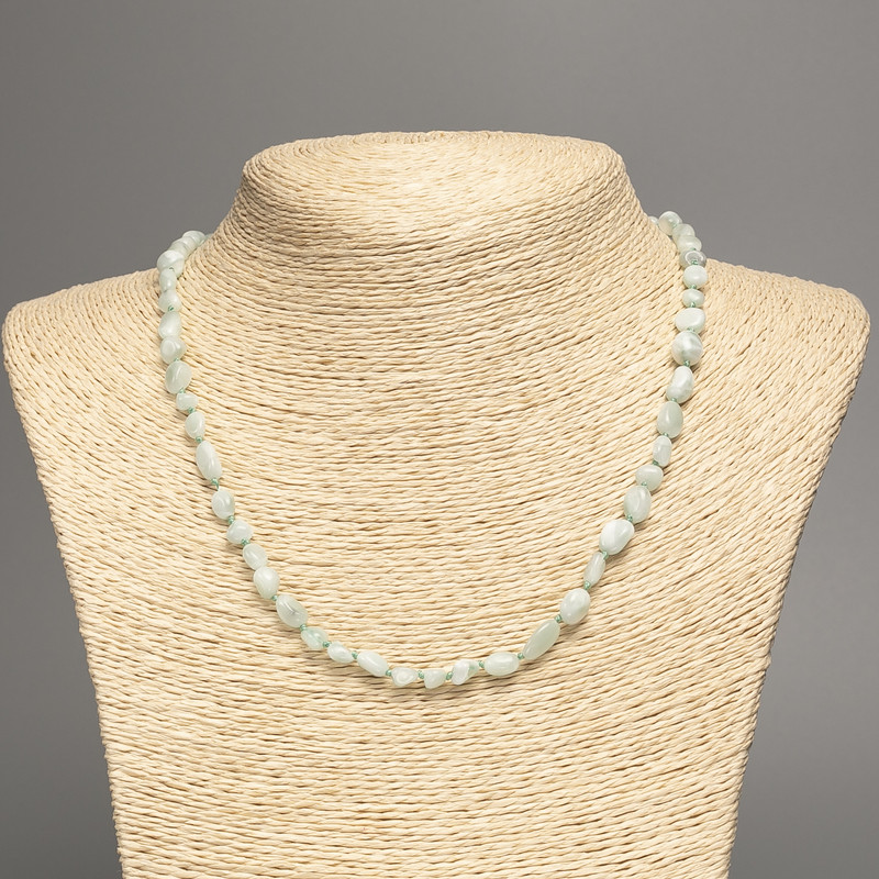 Necklace of natural Angelite stone, green, faceted, 8×6 mm diameter, 49 cm length