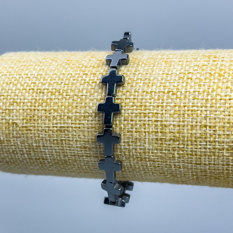 Браслет Гематит Хрест, діаметр 10, 5х8, 5мм+-, довжина 18см (стрейч)