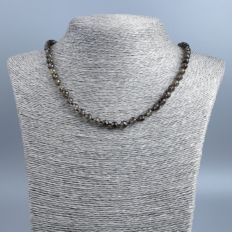 Smoky Quartz Necklace with Faceted Beads, 6 mm diameter, 48 cm length