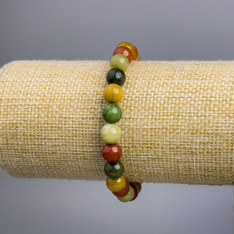 Bracelet 'Jasper' Multicolor, Smooth Beads, 8 mm Diameter, 18 cm Length, Stretch