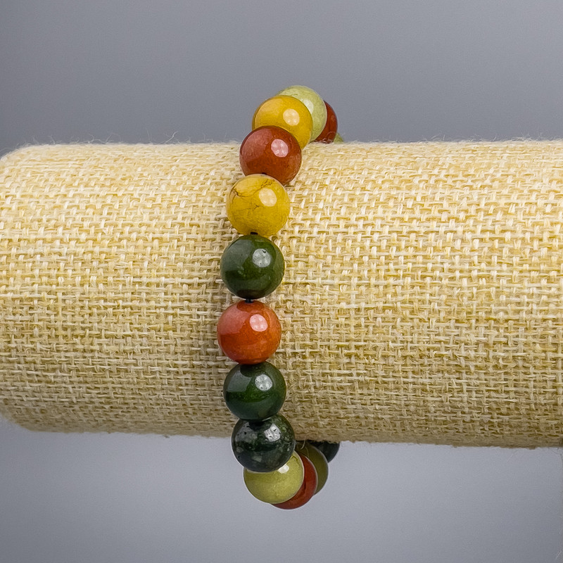Bracelet 'Jasper' Multicolored (Single) Smooth Beads, 10 mm Diameter, 18 cm Stretch
