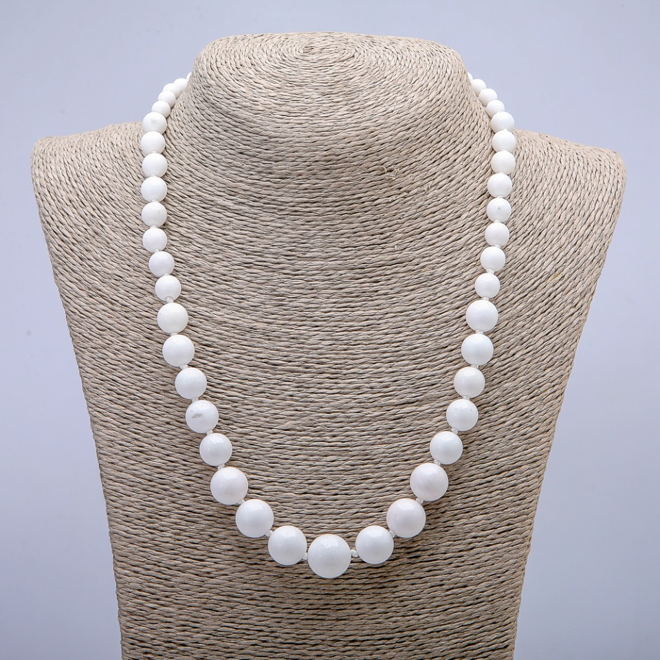 White Agate Beads (Pressed) Smooth Round Beads from 6 to 14 mm, Length 45 cm+