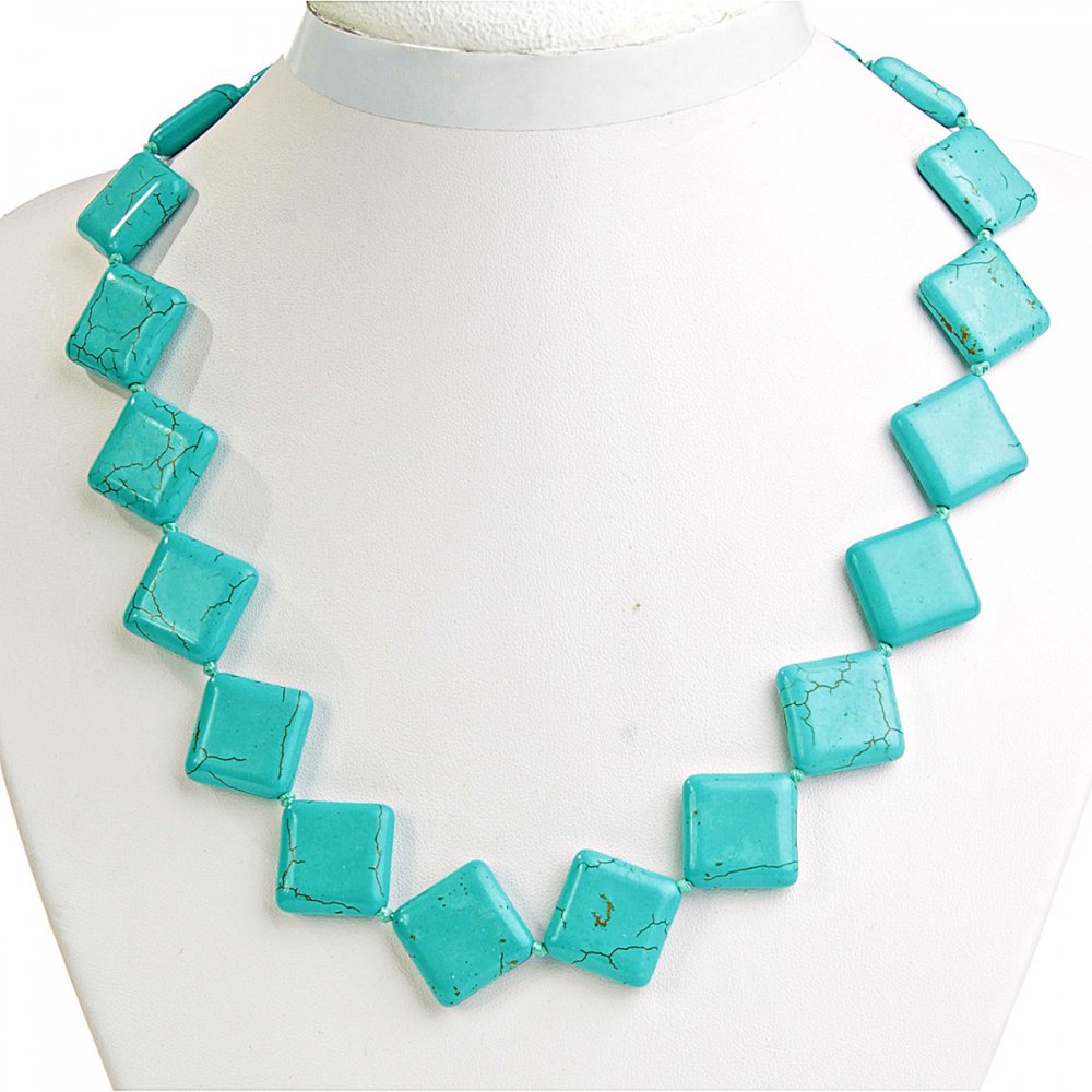 Turquoise beads with veining, diamond-shaped 18x18 mm, length 45 cm
