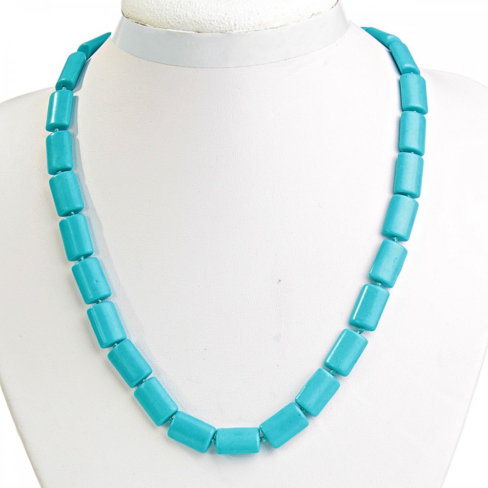 Blue Turquoise Bead Necklace, Rectangular 10×15 mm, Length 49 cm