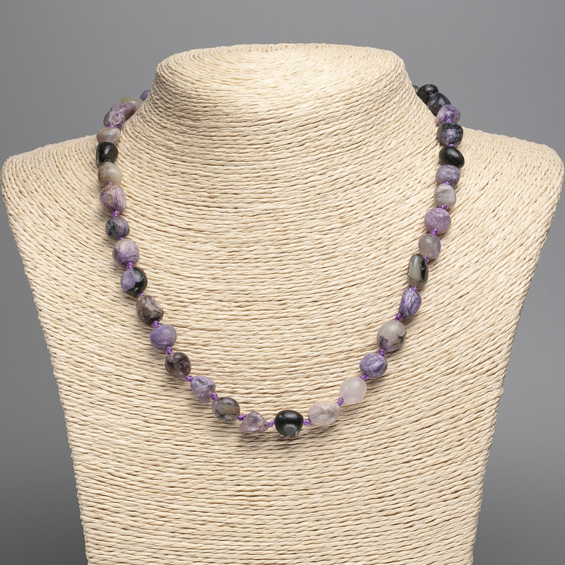 Charoite Necklace with natural stone, faceted beads, diameter 12×8 mm, length 50 cm