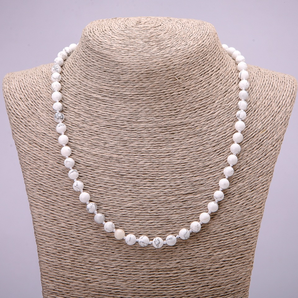 Kaholong Natural Stone Necklace with Smooth Beads, 6 mm Diameter, 45 cm Length+