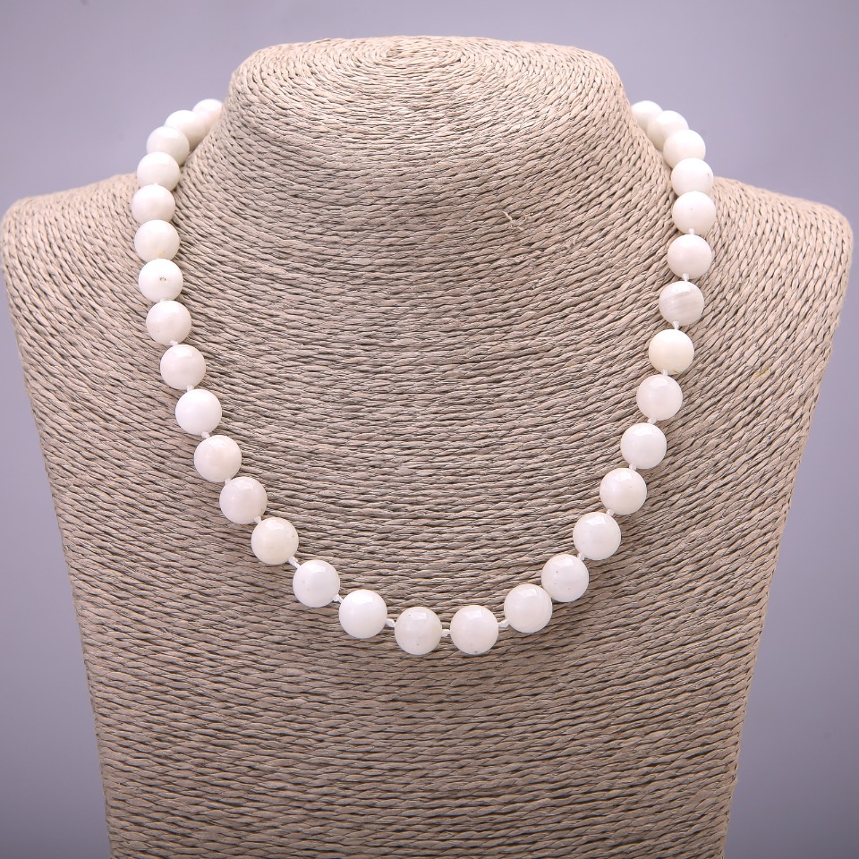 Natural adularia necklace with smooth beads, 10 mm diameter, 45 cm length