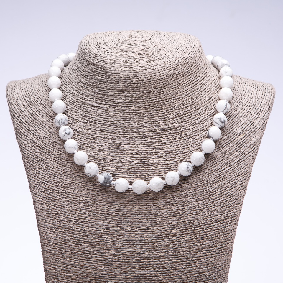 Natural Chalcedony Necklace with a Faceted Bead, 10 mm Diameter, 45 cm Length