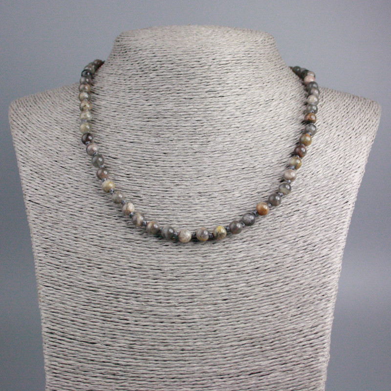 Selenite Necklace, Natural Stone, Smooth Beads 6 mm, 47 cm length