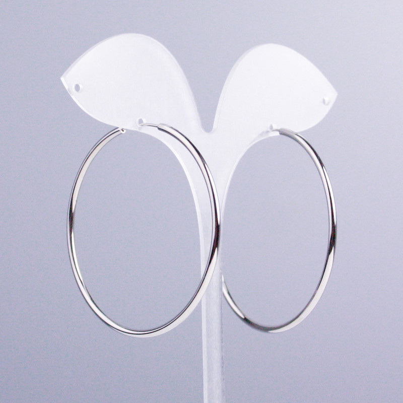 Xuping Rhodium Hoop Earrings, 2mm thick, 53mm diameter