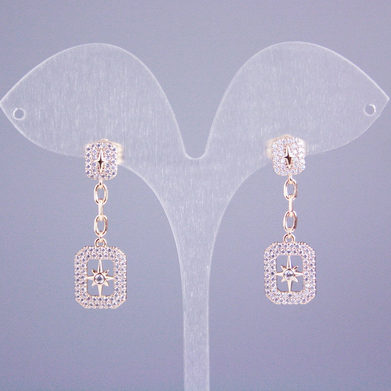 Xuping 18K Gold Plating Stud Earrings with White Crystals, Length 34 mm+