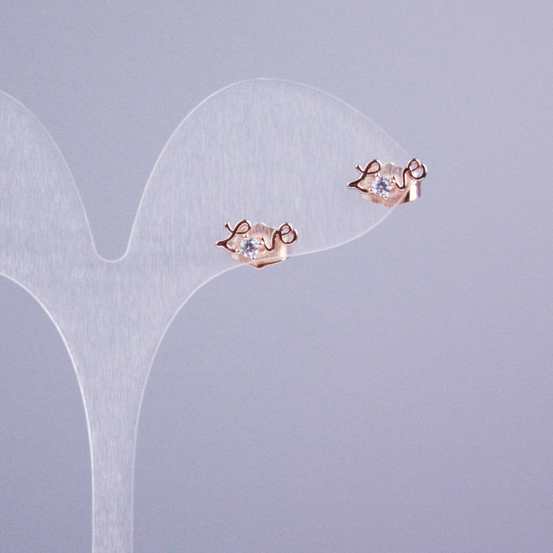 Xuping 18K Gold-Plated Stud Earrings with White Stones 'Love' 11x5mm+