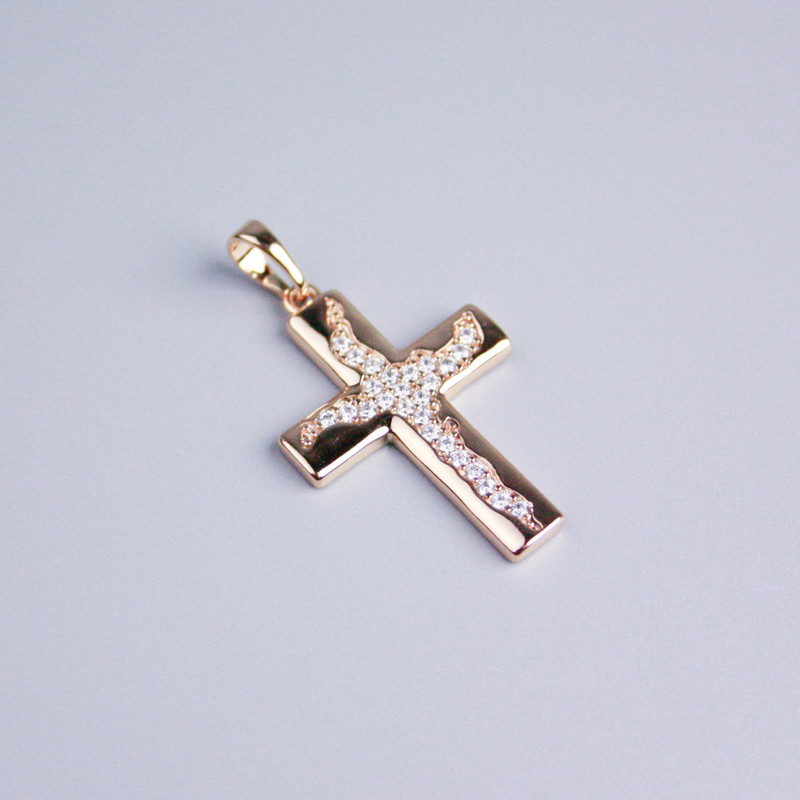 Xuping Pendant 18K Gold Plating Cross with White Crystals