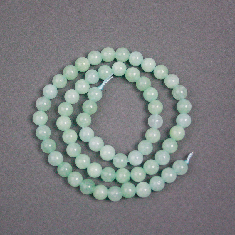 Amazonite Beads on Thread, Natural Stone, Smooth Beads, Diameter 6.5 mm, Length 38 cm