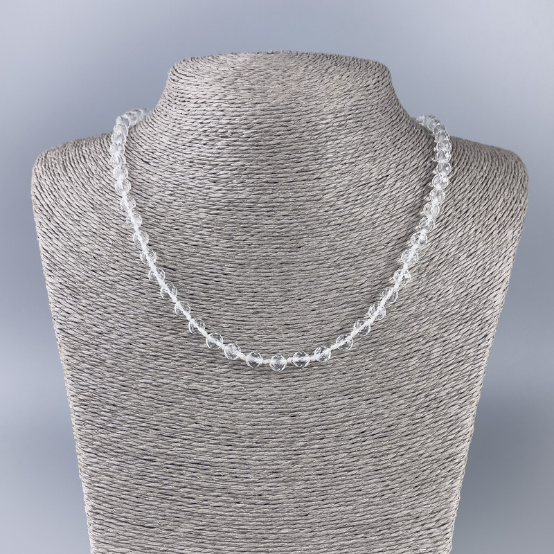 Rock crystal necklace with faceted bead, 6 mm diameter, 47 cm length