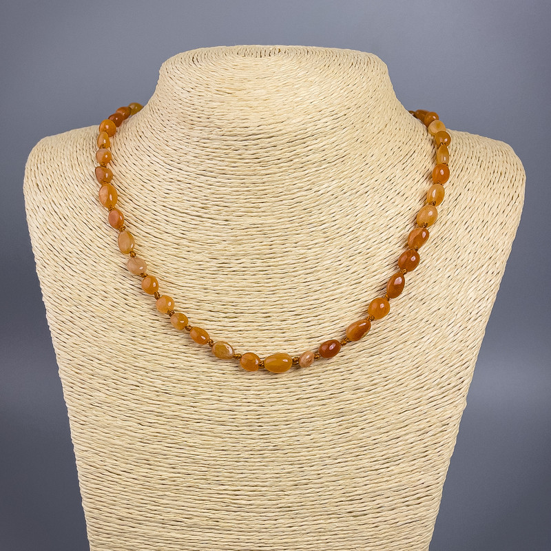 Carnelian Necklace with Faceted Natural Stone Beads, 6x8 mm Diameter, 49 cm Length