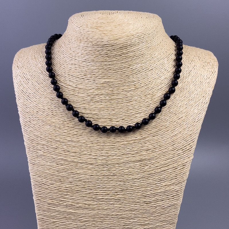 Shungite Necklace (Artificial) - Smooth Beads, 6 mm Diameter, 49 cm Length