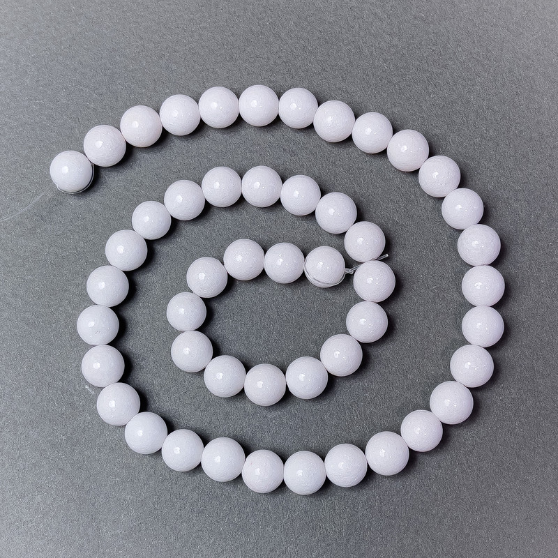 White Agate Beads (Pressed) — Smooth Round Beads, 8 mm Diameter ±, 40 cm Length ± on Thread