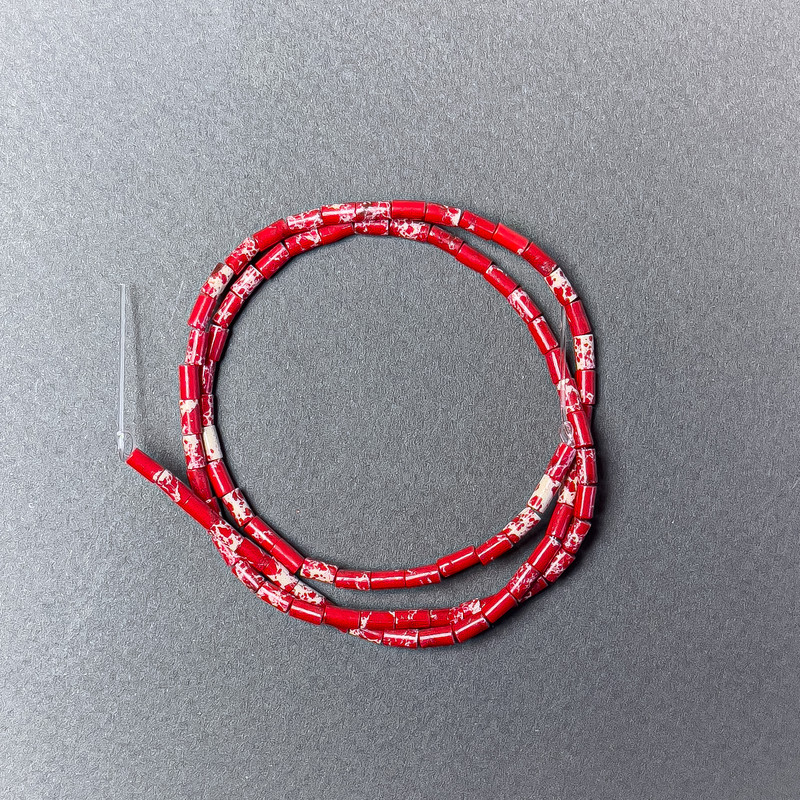 Red Variscite Beads (Pressed) - Faceted, 2×4 mm diameter, length about 38 cm on thread