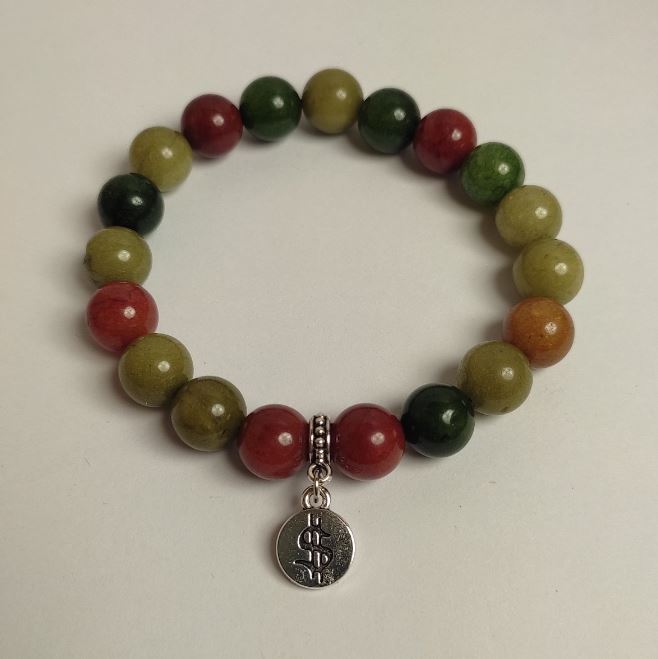 Assorted bracelet with natural stones, smooth beads, diameter about 10.5 mm, length 18 cm (stretch) with metal inserts