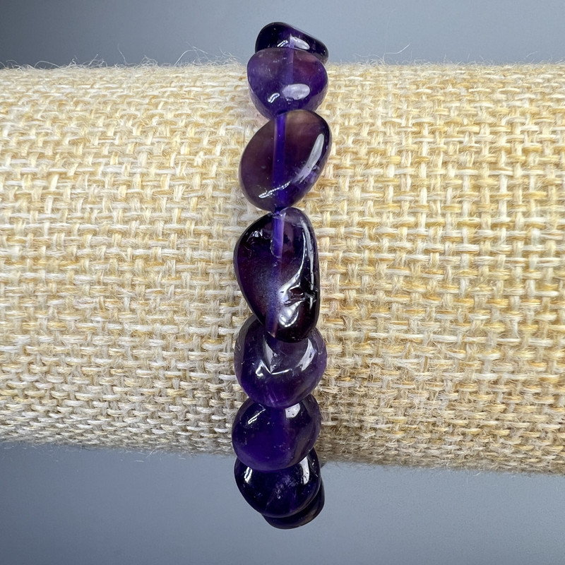 Natural Amethyst Bracelet with Faceted Beads, 9x11 mm Diameter, 18 cm Length (Stretch)