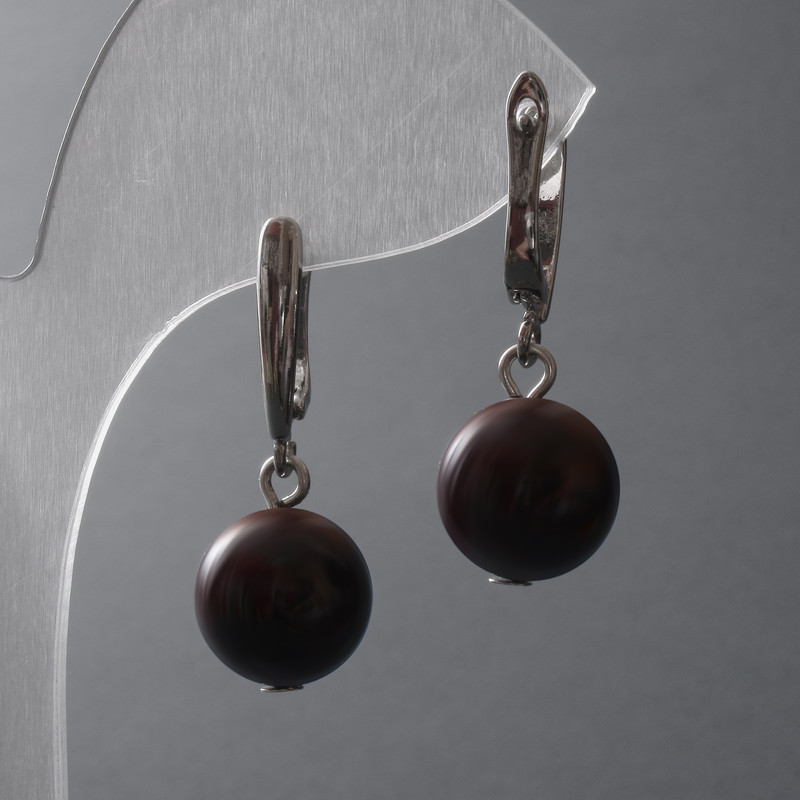 Garnet Earrings, Natural Stone, Smooth Ball, 12mm Diameter ±, English Clasp, 33mm Length ±