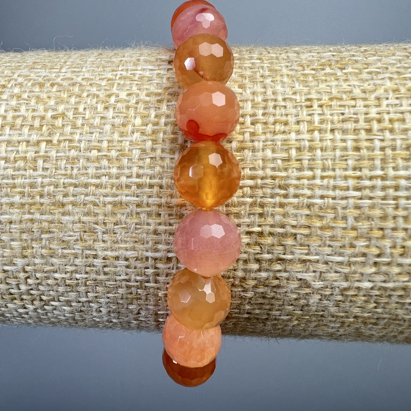 Orange agate bracelet with natural stone, faceted bead, 8 mm diameter, 18 cm length (stretch)