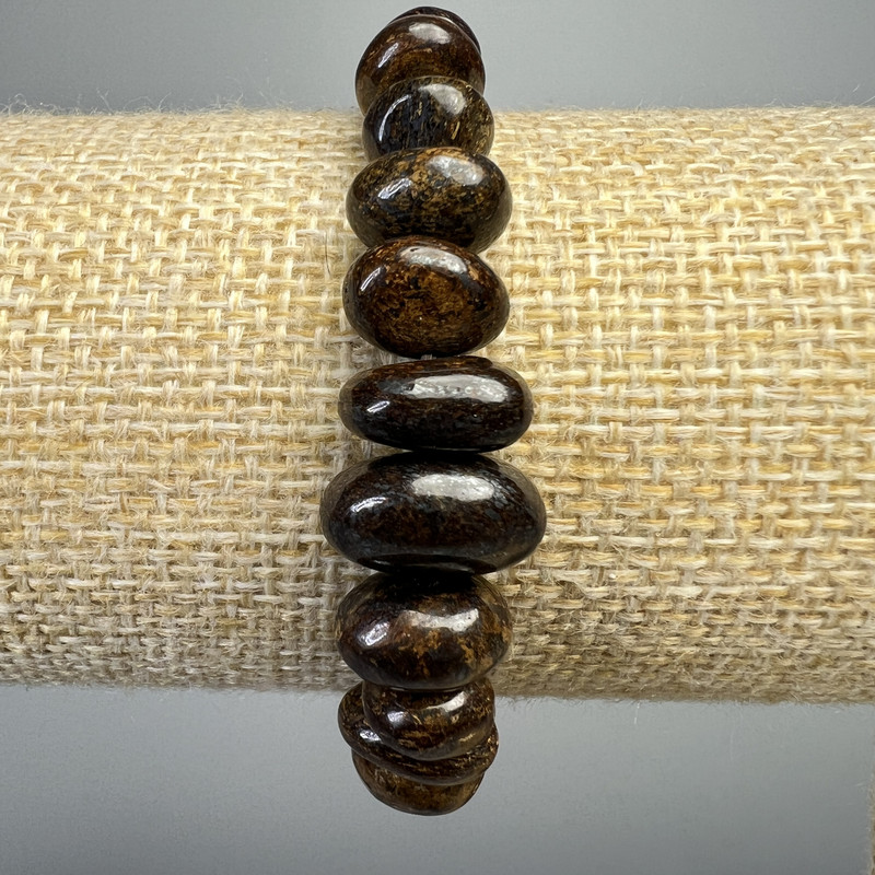 Bronzite bracelet with natural stone, large faceted beads, diameter 10×5 mm, length 18 cm +/- (stretch)