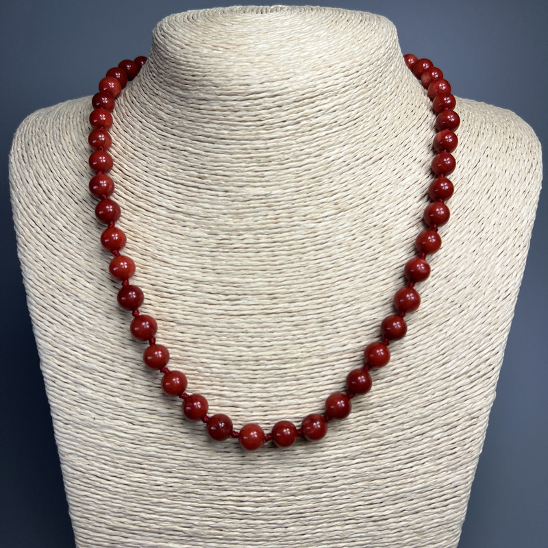 Red Jasper Necklace (Imitation) Smooth Beads, 8 mm diameter, 50 cm length