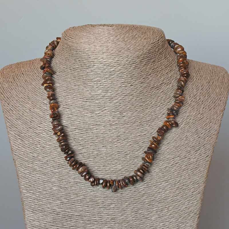 Bronzite bead necklace, natural stone chips, 7x2 mm diameter, 47 cm long