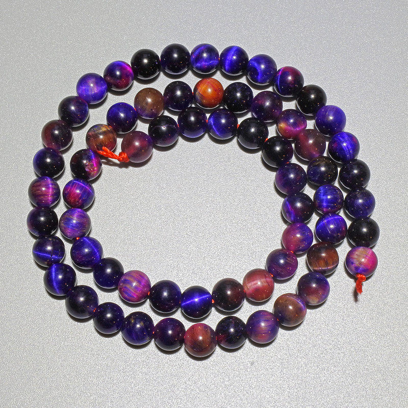 Beads Multicolor Cat's Eye natural stone, smooth bead, 6mm diameter, 38cm length on thread