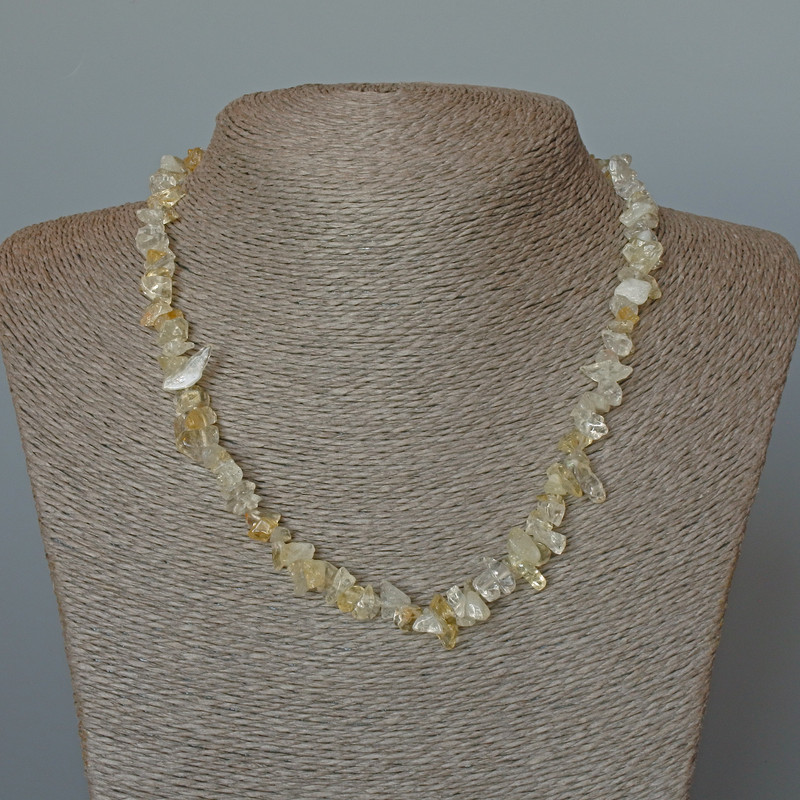 Citrine and Rock Crystal Necklace, natural chip stones, diameter 8x4 mm ±, length 47 cm ±