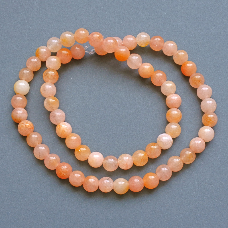 Tinted Quartz Beads - Smooth Round, 6.5 mm Diameter, 37 cm Length on Beading Thread